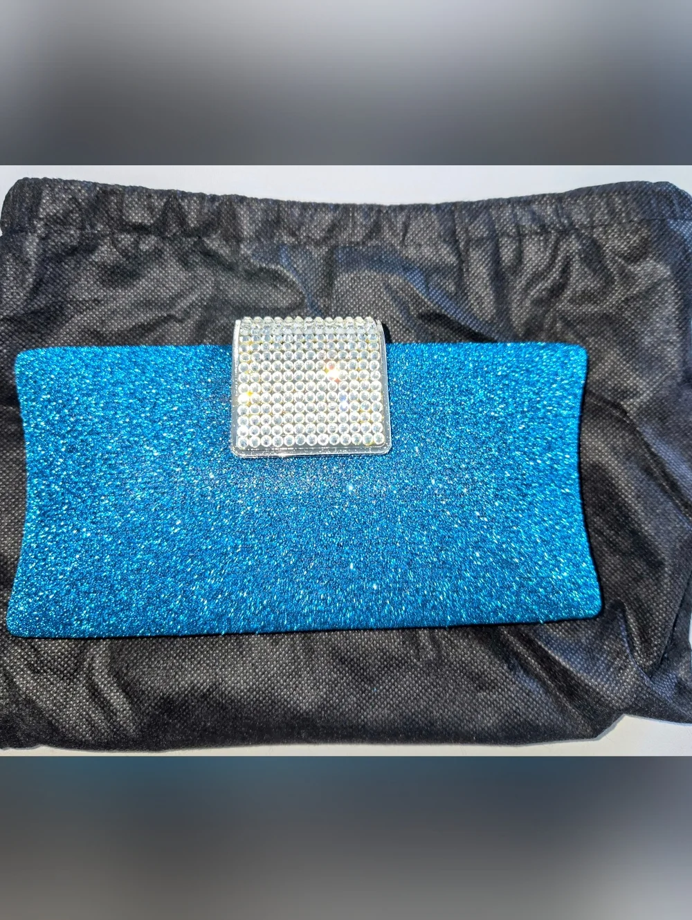 NWT Blue Sparkle Evening Clutch with Silver Rhinestone Accent Womens Accessories - Picture 1 of 9